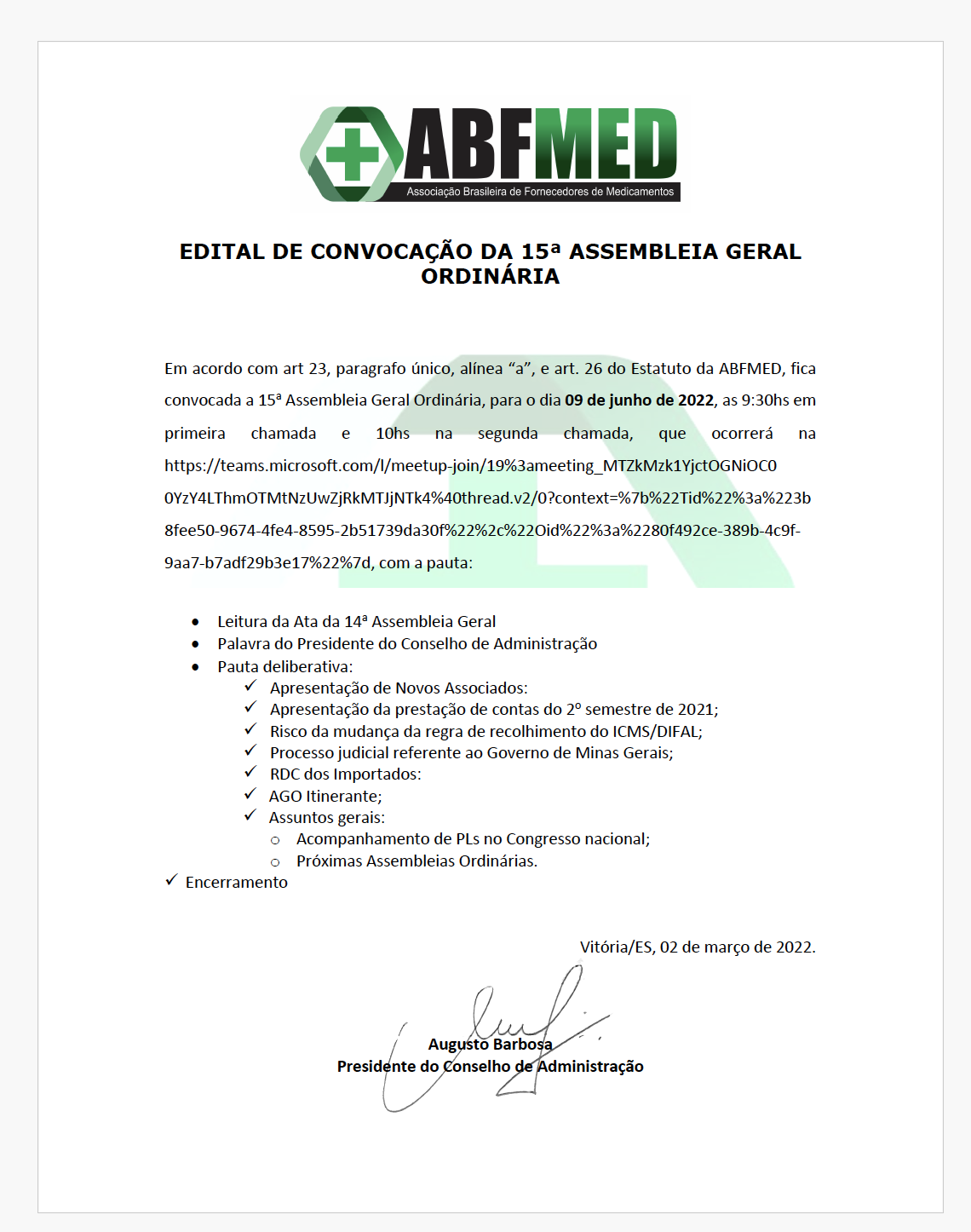 Registro da 15ª Assembleia Geral