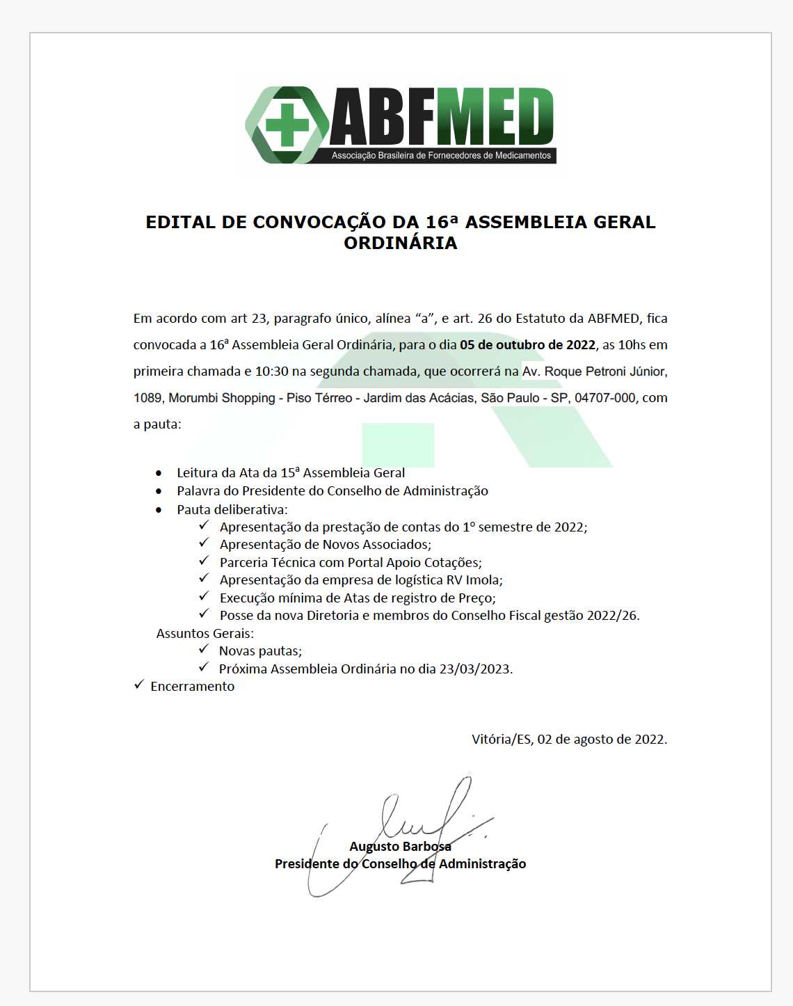 Registro da 16ª Assembleia Geral