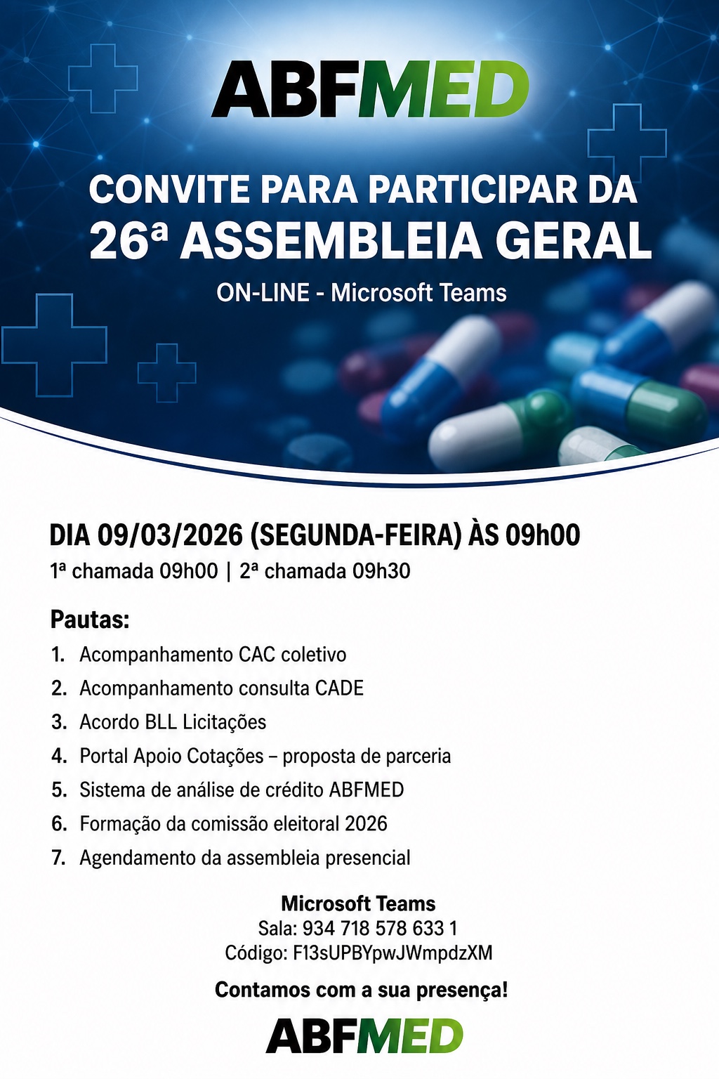 Convite da 26ª Assembleia Geral Ordinária da ABFMED